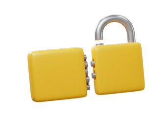 Poster - Isolated Unlocked Yellow Padlock With Silver Shackle And Transparent Background