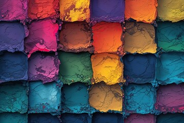 Poster - Vibrant Color Gradient Halftone Square Pattern Rugged Background Design