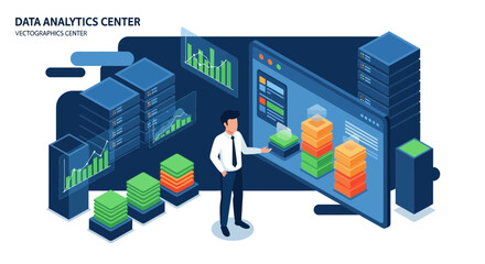 Poster - Isometric Data Analytics Center Illustration Representing Information And Insight