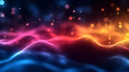 Poster - Colorful abstract background with glowing light waves, vibrant bokeh, smooth gradient blending blue pink and orange hues, dynamic energetic futuristic atmosphere, perfect for creative design projects