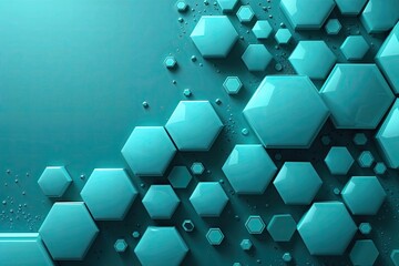 Poster - Modern Turquoise Background Featuring Floating Hexagons in Innovative Technology Vector Art