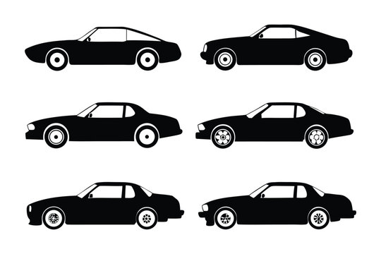 Classic Car silhouettes: A collection of sleek, silhouette of classic cars, rendered in black and white, perfectly capturing the timeless elegance of automobile design.
