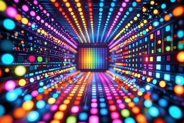 Poster - Futuristic Technology Background with Bright Data Points and Dynamic Pixel Design