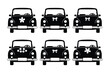 © mstmahmuda - Wedding Car Icons: Six stylish wedding car icons, showcasing various hood ornaments, including flowers and bows, ideal for wedding invitations and stationery.