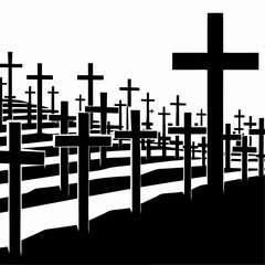 Poster - Military cemetery rows with crosses in silhouette solemn remembrance memorial design