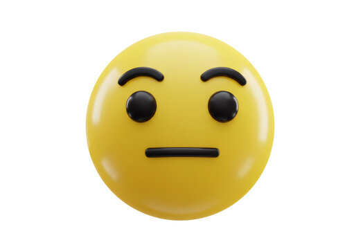 Neutral Yellow Emoji with Flat Mouth and Eyebrows Isolated on Transparent Background