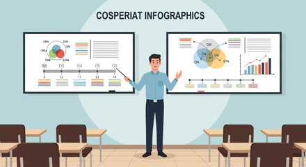 Poster - Teacher Explaining Data Infographics in Modern Classroom Setting, Financial Reports