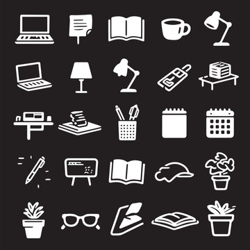 Collection of office and study related graphic elements set of icon