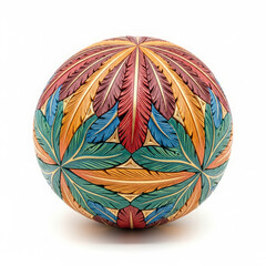 Aufkleber - A decorative, intricately carved sphere featuring a colorful, feather-like design.