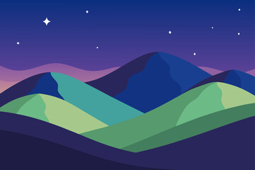 Wall Mural - Hills And Valley Under Starlit Sky