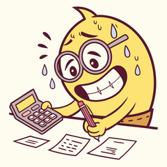 Poster - back to school cartoon, funny cartoon emoji calculating with calculator