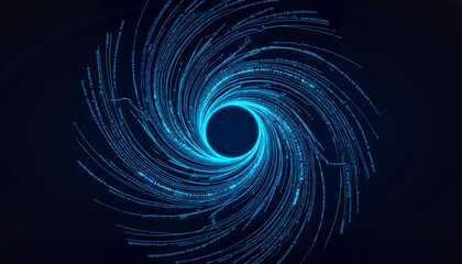 Fototapete - Digital blue vortex design with swirling lines on dark background  