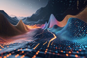 Poster - Modern Digital Environment Featuring Engaging Data Waves and Textured Pixel Design
