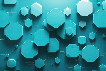 Poster - Turquoise Technology Background with Floating Hexagons in Modern Vector Design