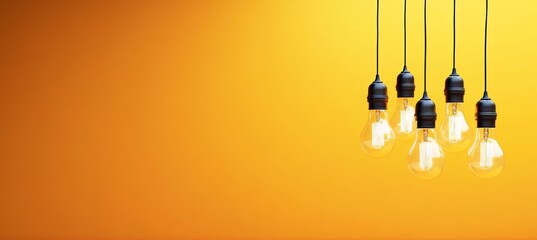 Poster - A row of luminous suspended bulbs creating a minimalist template with a warm, glowing ambiance.