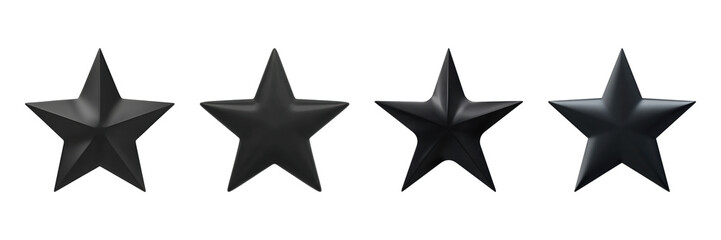 Poster - Black 3D Star Shapes Set. Modern Design Elements Collection Isolated On Transparent Background