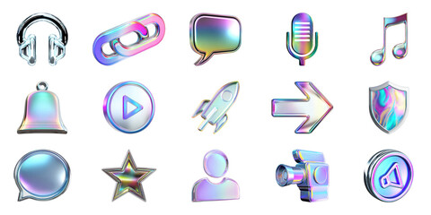 Poster - Colorful 3D Icon Set. Modern Digital Interface Elements Collection Isolated On Transparent Background