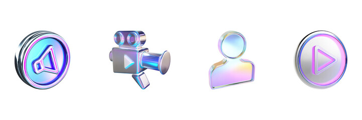 Poster - Colorful 3D Media Icons Set. Digital Communication And Multimedia Collection Isolated On Transparent Background