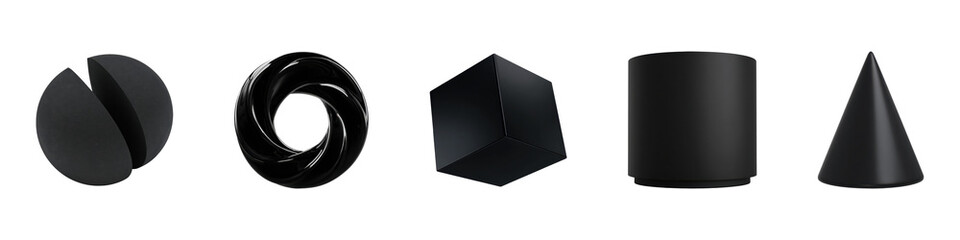 Poster - Geometric Black Shapes Set. Modern Abstract Design Elements Collection Isolated On Transparent Background
