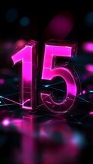Poster - Futuristic Digital Number 15 on Abstract Background with Neon Glow for Celebrations and Events