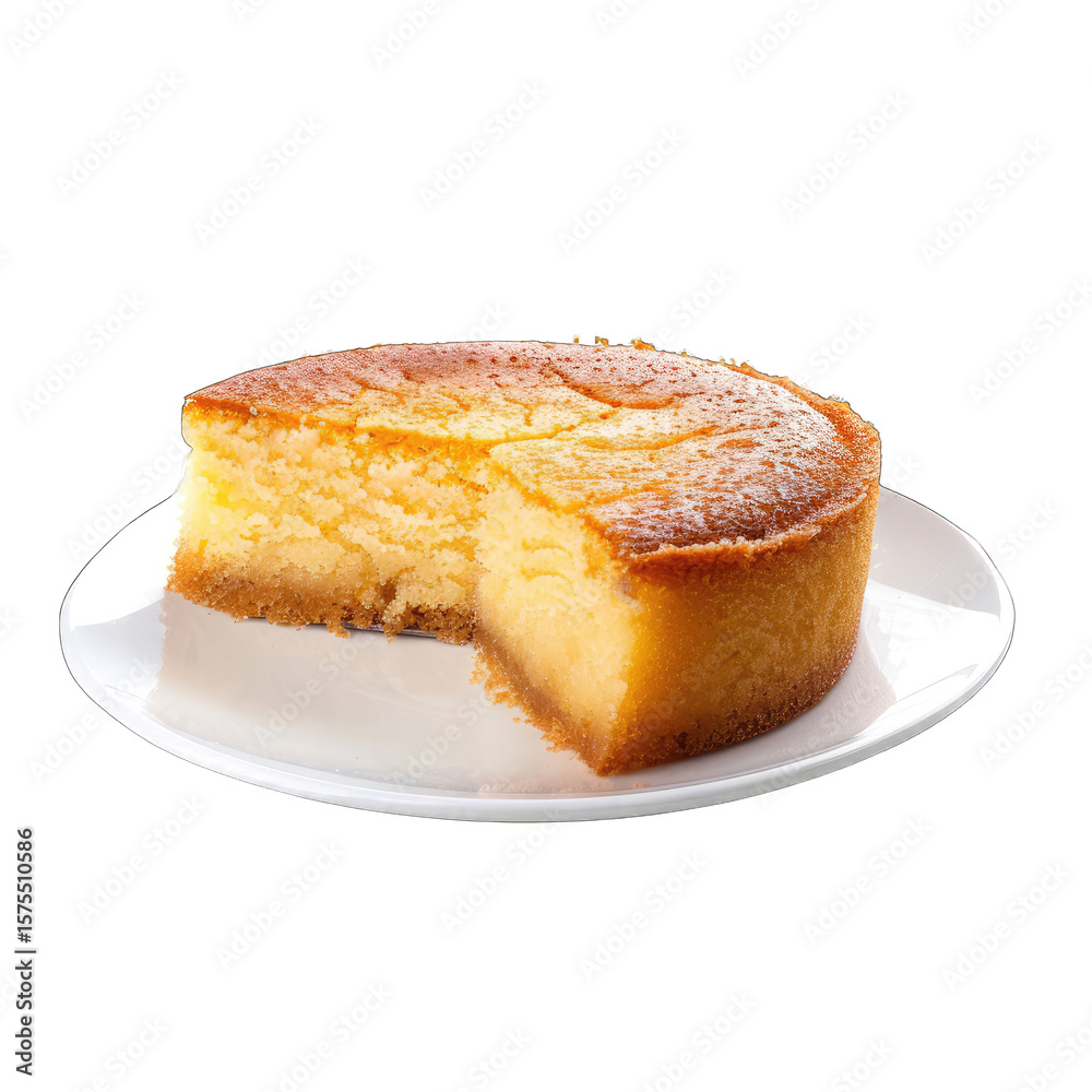 Slice of golden custard tart on white plate