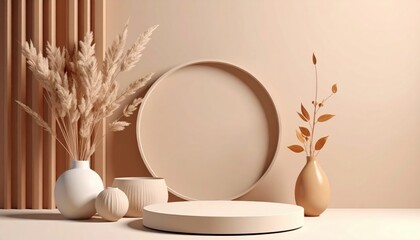 Poster - Elegant home decor arrangement featuring vases and dried plants minimalist interior still life natural tones aesthetic viewpoint