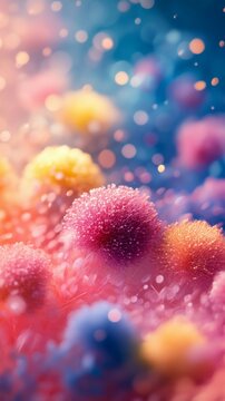 Colorful Fluffy Spheres with Bokeh Lights Abstract Background