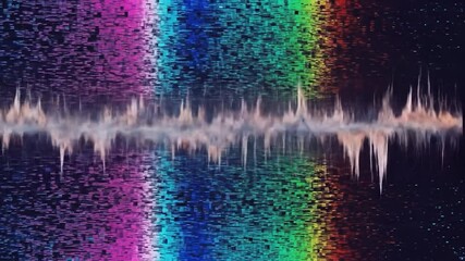 Poster - Abstract Rainbow Spectrum with Digital Glitch Effect and Reflected Waveform Animation