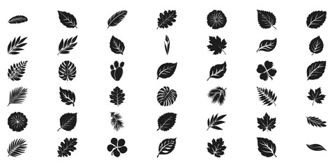 Poster - Silhouette Leaf Icons Set. Nature And Botanical Design Elements Collection. Isolated Vector Illustration