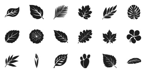 Poster - Silhouette Leaf Icons Set. Nature And Botanical Elements Collection. Isolated Vector Illustration