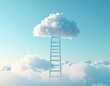 © aliefkur - A ladder extending from the ground to a single fluffy cloud, symbolizing aspiration.