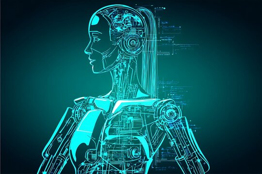 Detailed illustration of a futuristic robot woman.