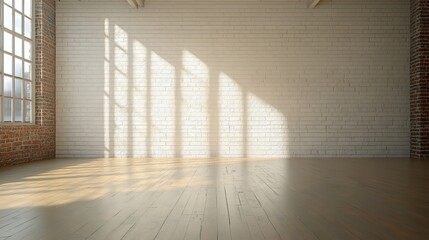 Poster - Bright and Airy Loft Interior with White Brick Walls and Wooden Floors in Modern Contemporary Style