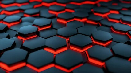 Poster - Futuristic dark hexagonal surface glowing with red light