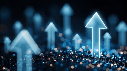 Poster - Futuristic Technology with Blue Glowing Arrows Symbolizing Growth and Innovation Success
