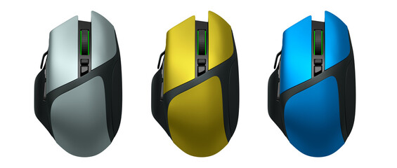 Fototapete - Set of wireless gaming computer mouse isolated on white background with clipping path. 3d render of live streaming gear for cloud gaming and gamer workspace concept