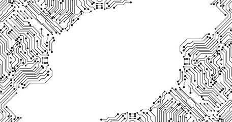 Poster - Black circuit diagram on white background. Copy space for text. Vector illustration.
