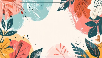 Poster - Colorful floral design background with leaves and flowers digital art creative workspace vibrant artistic concept