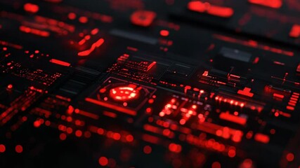 Aufkleber - Futuristic circuit board pulsating with red lights and data flow