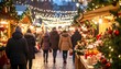 © Ayo - Festive Christmas market at night. People stroll amidst warm lights
