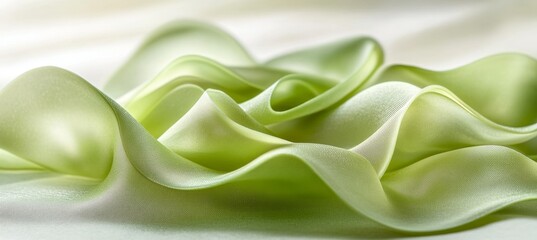 Poster - Elegant Swirls of Light Green Fabric Abstract Design with Fluid Dynamics and Dreamlike Textures