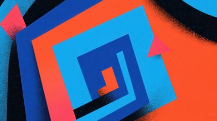 Poster - Geometric pattern of squares and triangles in vibrant colors.