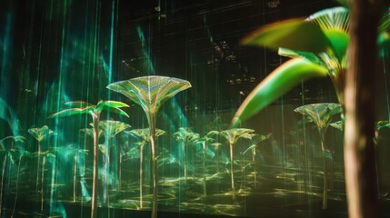 Poster - Lush, vibrant plants bathed in a captivating light display.