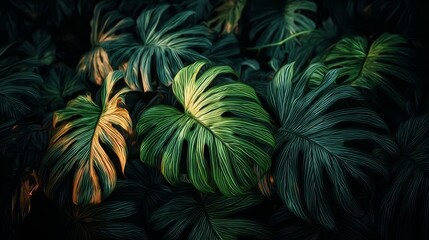 Poster - Vibrant Luxury Pattern Featuring Jungle Foliage Plants in Abstract Art for Tropical Interior Design