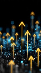 Poster - Abstract Digital Data Visualization with Yellow Arrows Pointing Up for Future Growth and Success