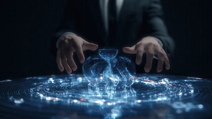 Aufkleber - A person interacts with a holographic display.