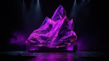 Poster - Large, abstract, purple crystalline structure on a stage.