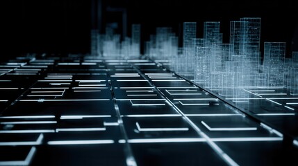 Aufkleber - Abstract digital cityscape on a gridded surface.