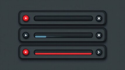 Poster - Dark gray media player interface elements.