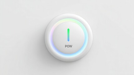 Poster - White round button with glowing power indicator.